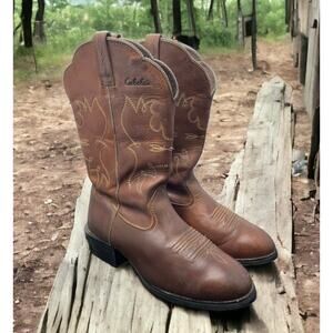 Cabelas Cowboy Boots Brown Leather Heel Western Cowgirl Womens 7.5 Fast Shipping